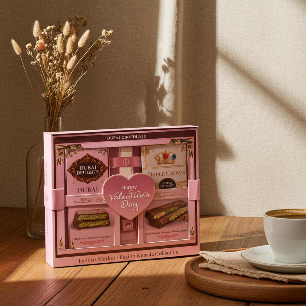 Dubai Delights® Valentine’s Fusion Kunafa Collection – Luxury Middle Eastern Dessert Gift Box