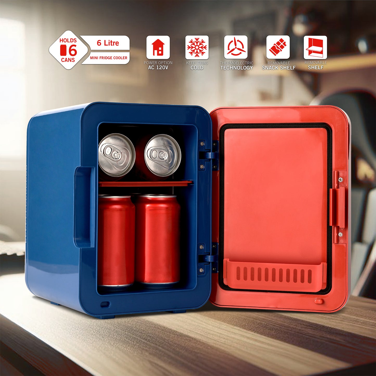 Marvel Spiderman Blue Red 6 Can Mini Fridge Thermoelectric Cooler 4 Litre