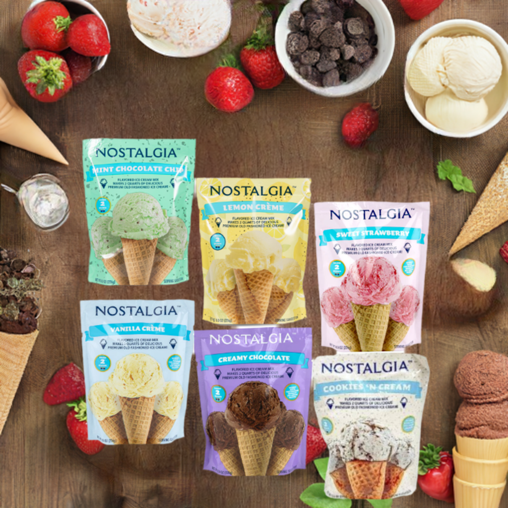 "Premium Ice Cream Mix Set – 8oz Packets (Strawberry, Vanilla, Chocolate, Mint, Lemon Creme, Cookies 'N Cream) – Makes 2 Quarts Each"