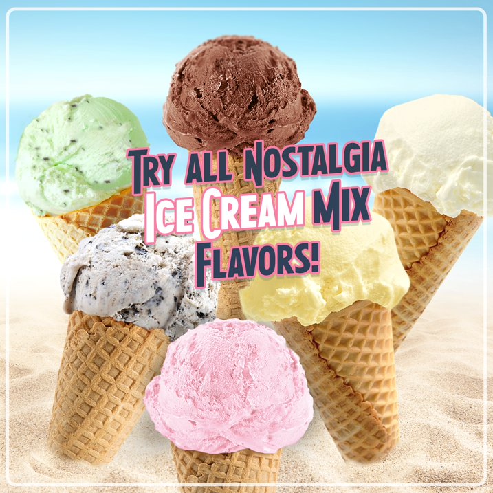 "Nostalgia Ice Cream Making Bundle: 8lb Ice Cream Maker Rock Salt with 6 Flavored Mix Packets