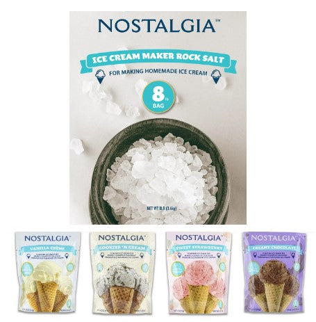 Ice Cream Maker Supply Bundle – 5-Piece Set with 8 lb Rock Salt & 4 Gourmet Ice Cream Mix Packets (Vanilla, Chocolate, Strawberry, Cookies & Cream)