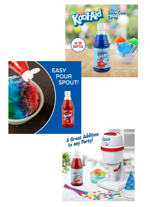 Kool-Aid Premium Snow Cone Syrup Kit: 16-Oz Bottles of Syrups with 20 Cups & Straws