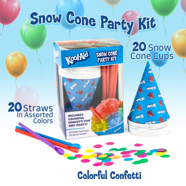 Kool-Aid Premium Snow Cone Syrup Kit: 16-Oz Bottles of Syrups with 20 Cups & Straws