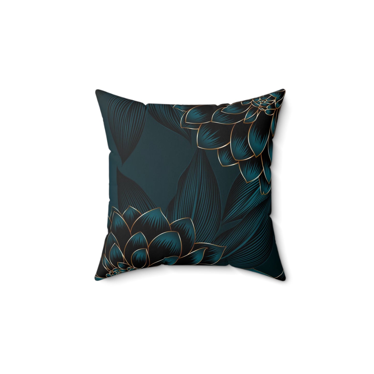 Luxurious Vintage Seamless Pattern with Golden Flowers Dahlia and Leaves Square Pillow