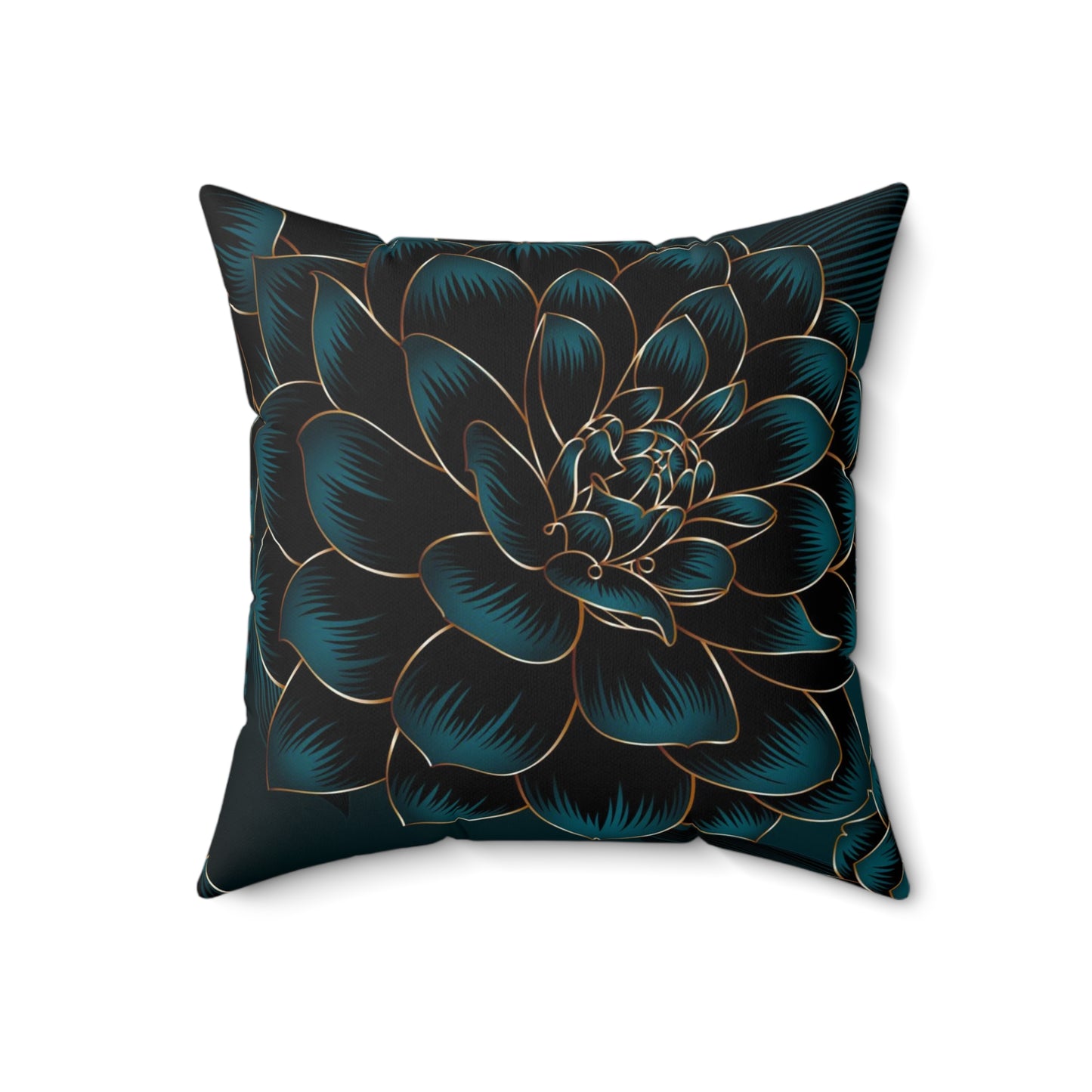 Luxurious Vintage Seamless Pattern with Golden Flowers Dahlia and Leaves Square Pillow