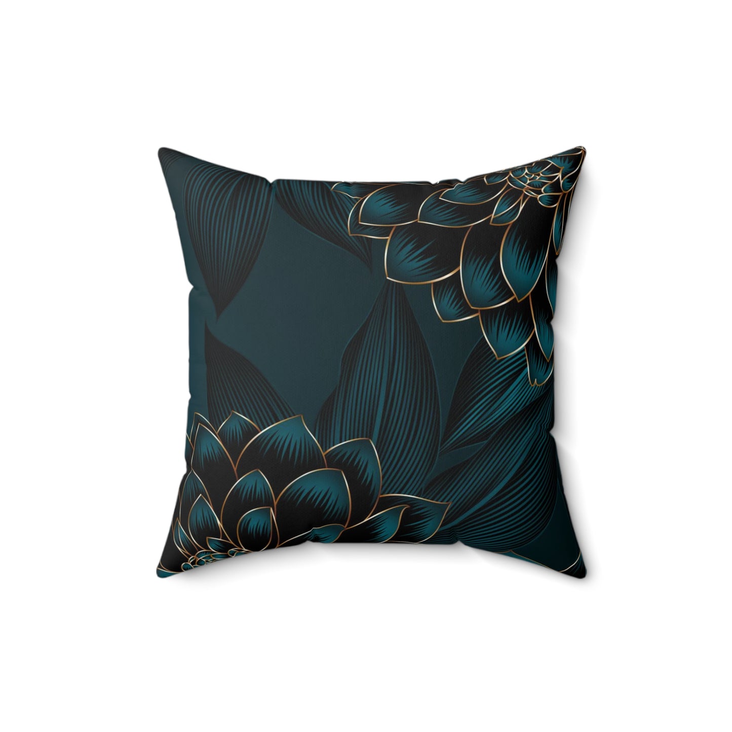 Luxurious Vintage Seamless Pattern with Golden Flowers Dahlia and Leaves Square Pillow