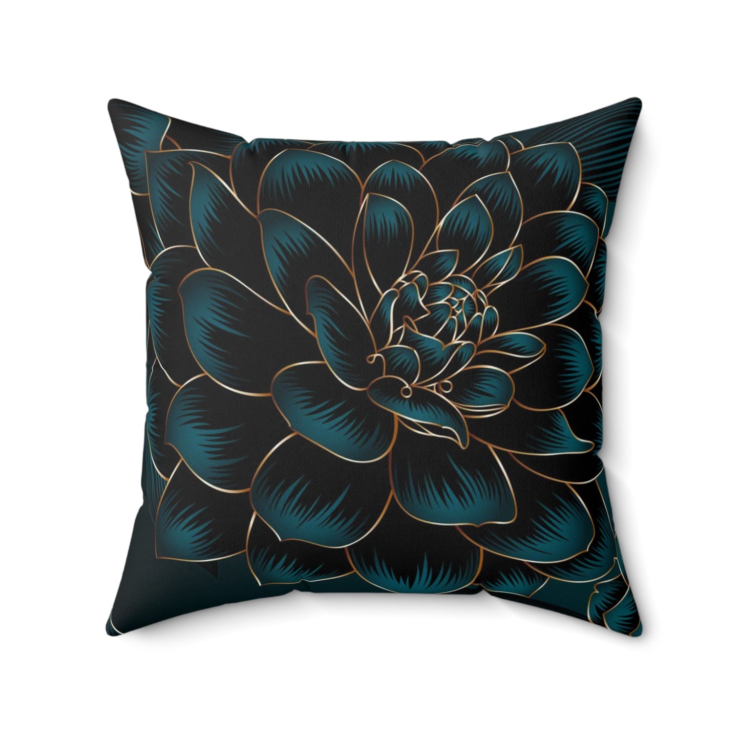 Luxurious Vintage Seamless Pattern with Golden Flowers Dahlia and Leaves Square Pillow