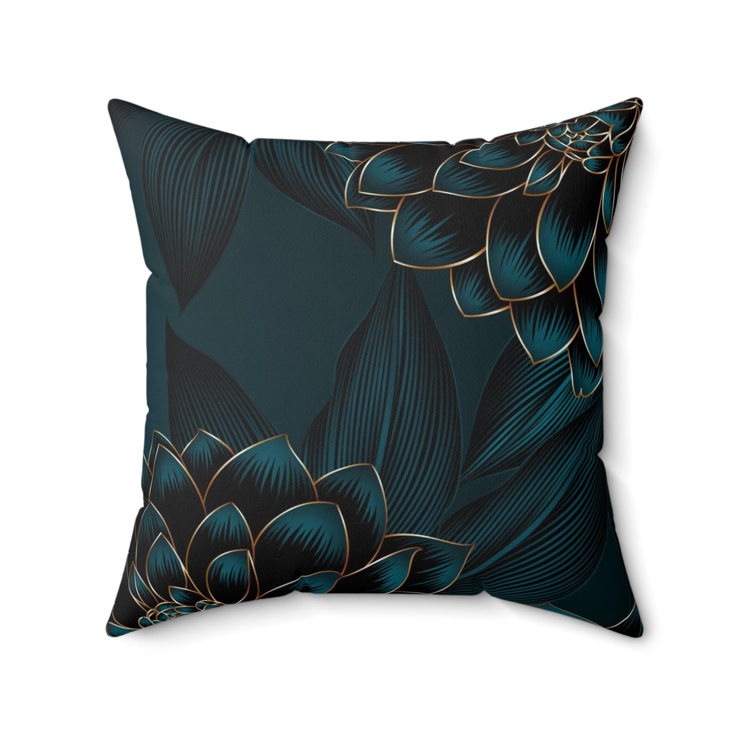 Luxurious Vintage Seamless Pattern with Golden Flowers Dahlia and Leaves Square Pillow