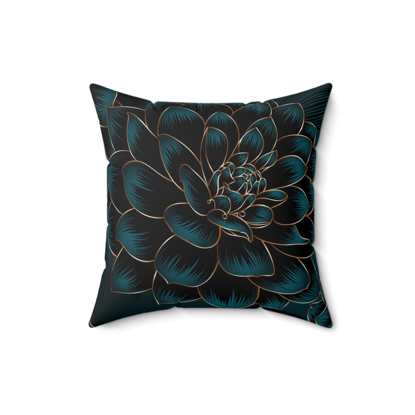 Luxurious Vintage Seamless Pattern with Golden Flowers Dahlia and Leaves Square Pillow