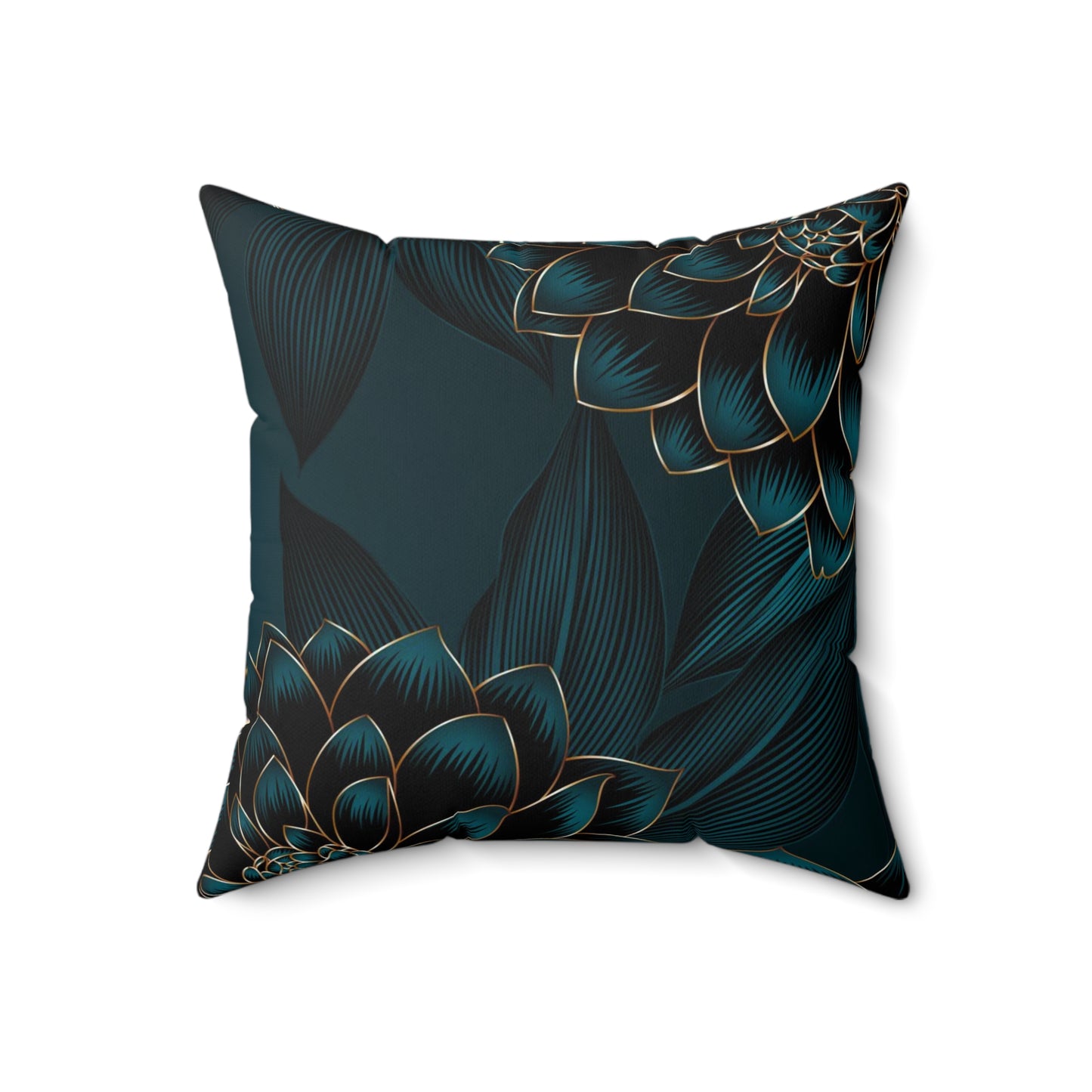 Luxurious Vintage Seamless Pattern with Golden Flowers Dahlia and Leaves Square Pillow