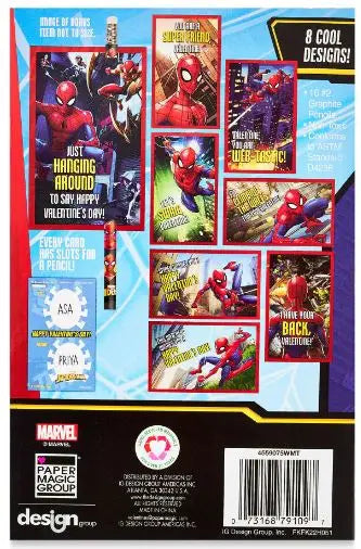 Spiderman Themed 32 Valentines Day Cards with Pencils