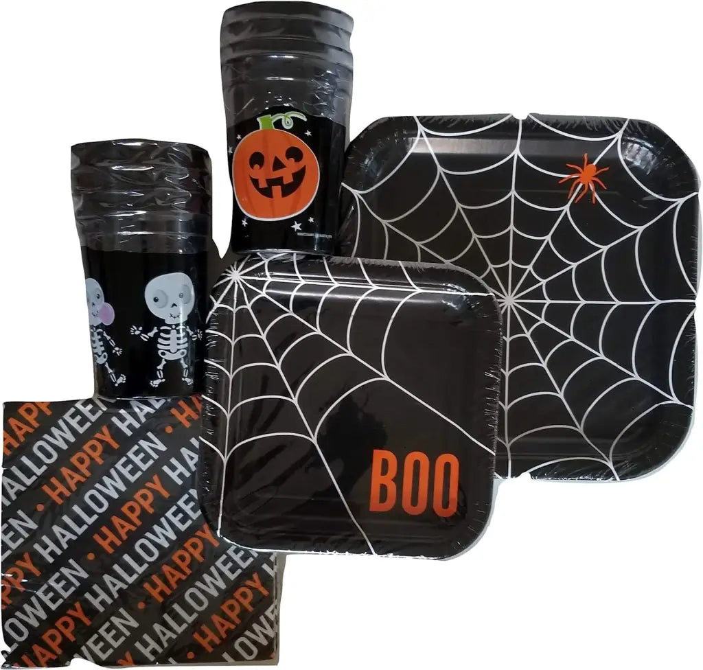 Webs-Pumpkin & Skeletons Halloween Party Pack - Plates Cups