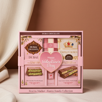 Dubai Delights® Valentine’s Fusion Kunafa Collection – Luxury Middle Eastern Dessert Gift Box