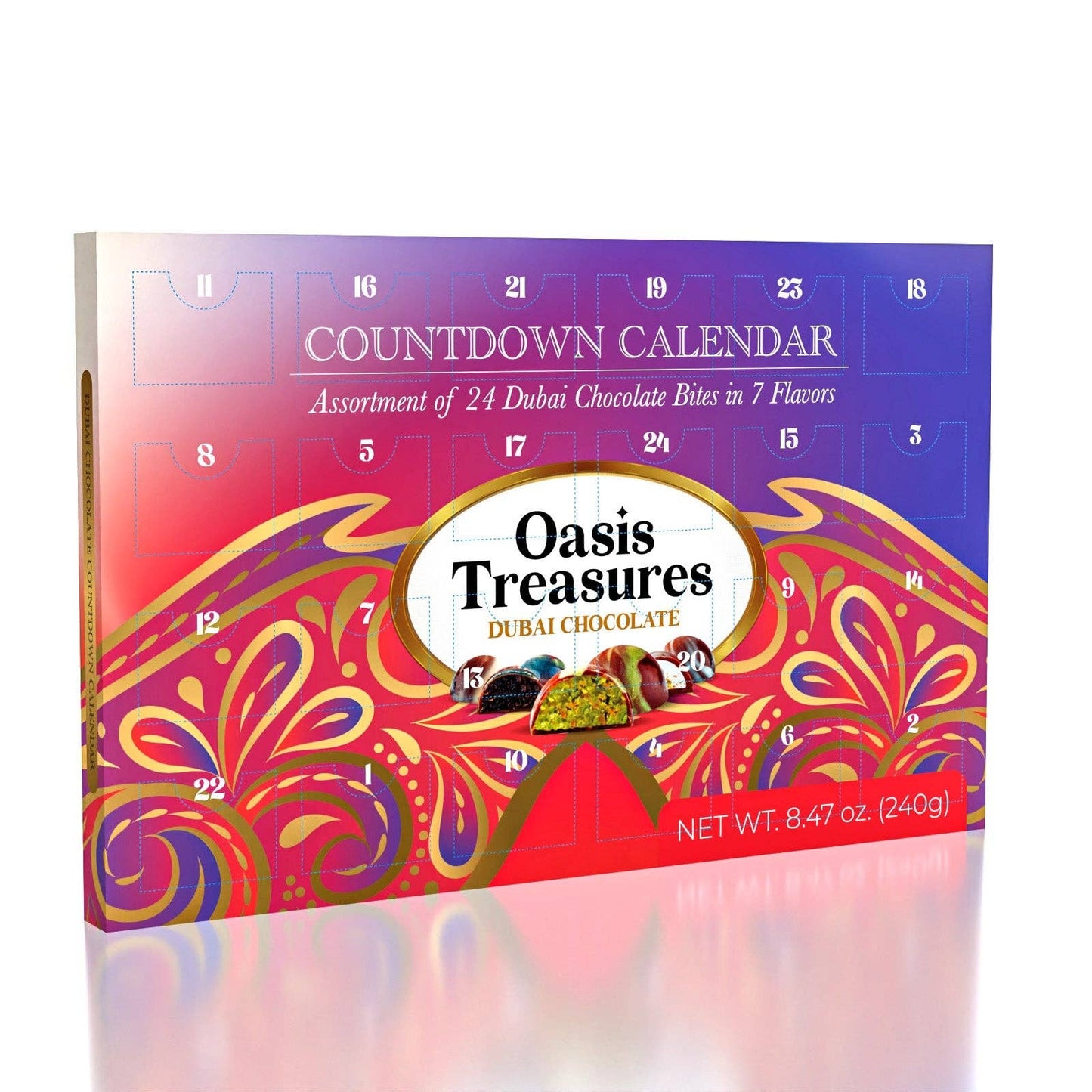 Dubai Chocolate Bites 24-Day Countdown Calendar by Oasis Treasures (240g) 7 Different Flavors!