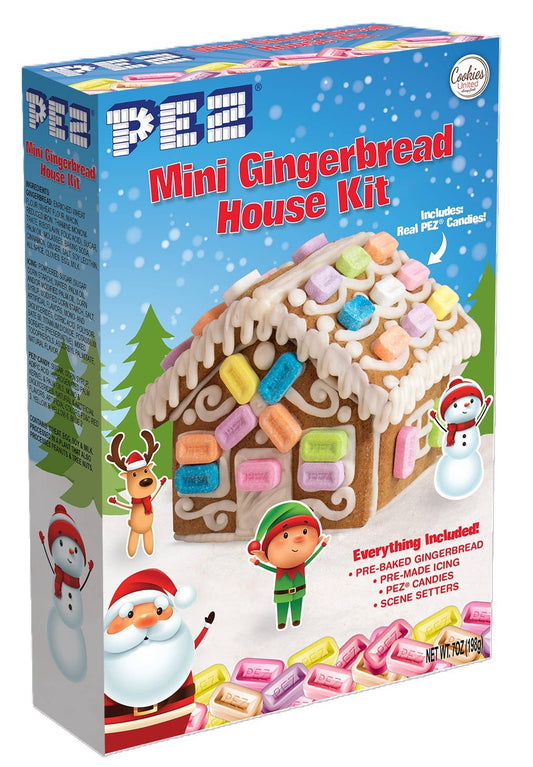 Pez Mini Christmas Gingerbread House Kit - Real Pez Candy, Icing, Pre-Baked Cookies