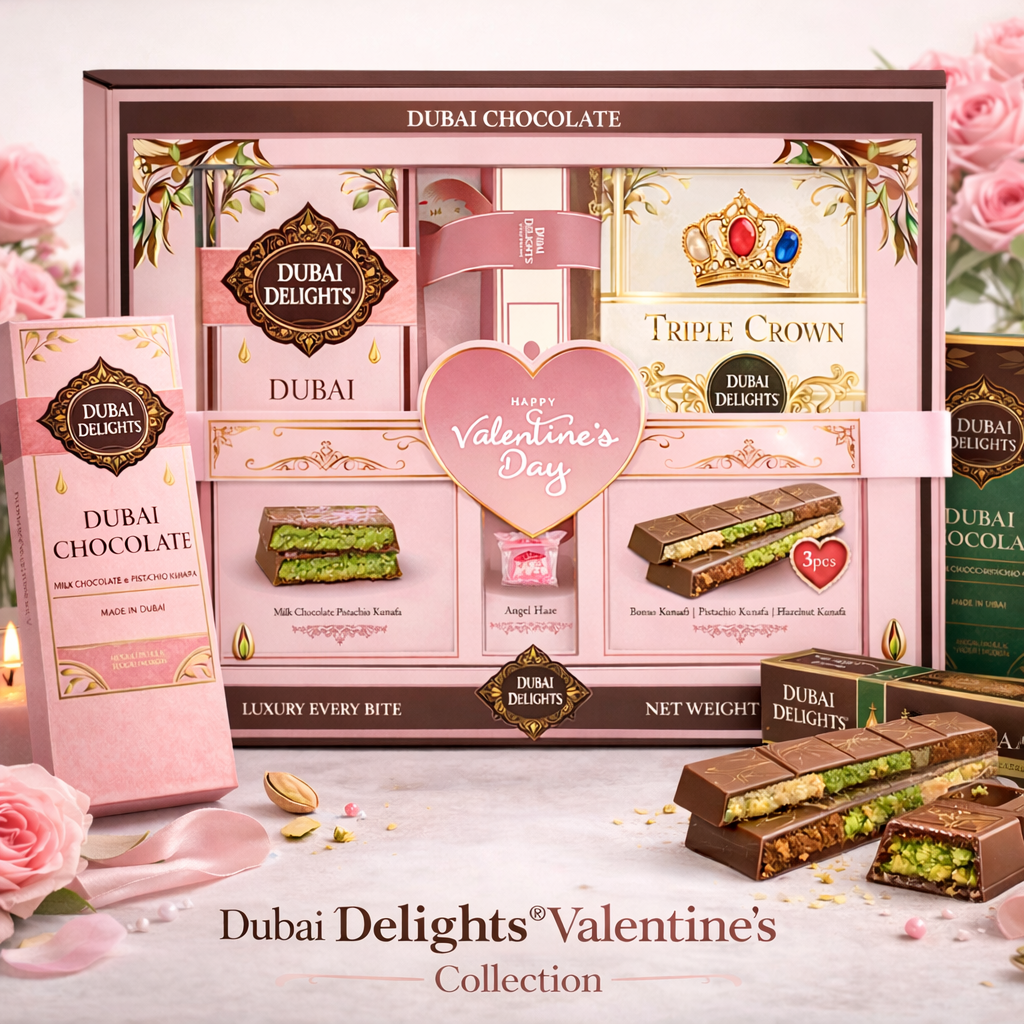 Dubai Delights® Valentine’s Fusion Kunafa Collection – Luxury Middle Eastern Dessert Gift Box