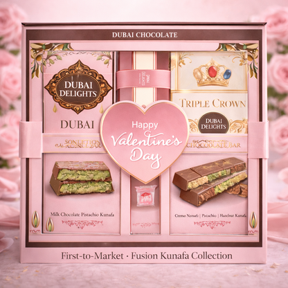 Dubai Delights® Valentine’s Fusion Kunafa Collection – Luxury Middle Eastern Dessert Gift Box