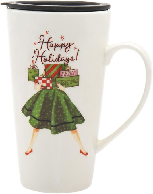 Retro Holiday Godinger Coffee Mugs: 18oz Hot Beverage Drinking Cups