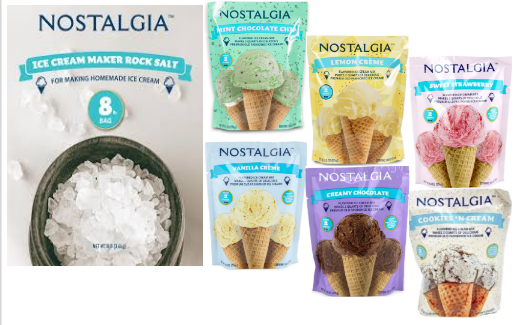 "Nostalgia Ice Cream Making Bundle: 8lb Ice Cream Maker Rock Salt with 6 Flavored Mix Packets