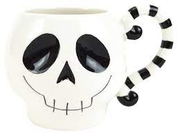 White & Black Molded Stripe Skull Mug, 18 Oz.
