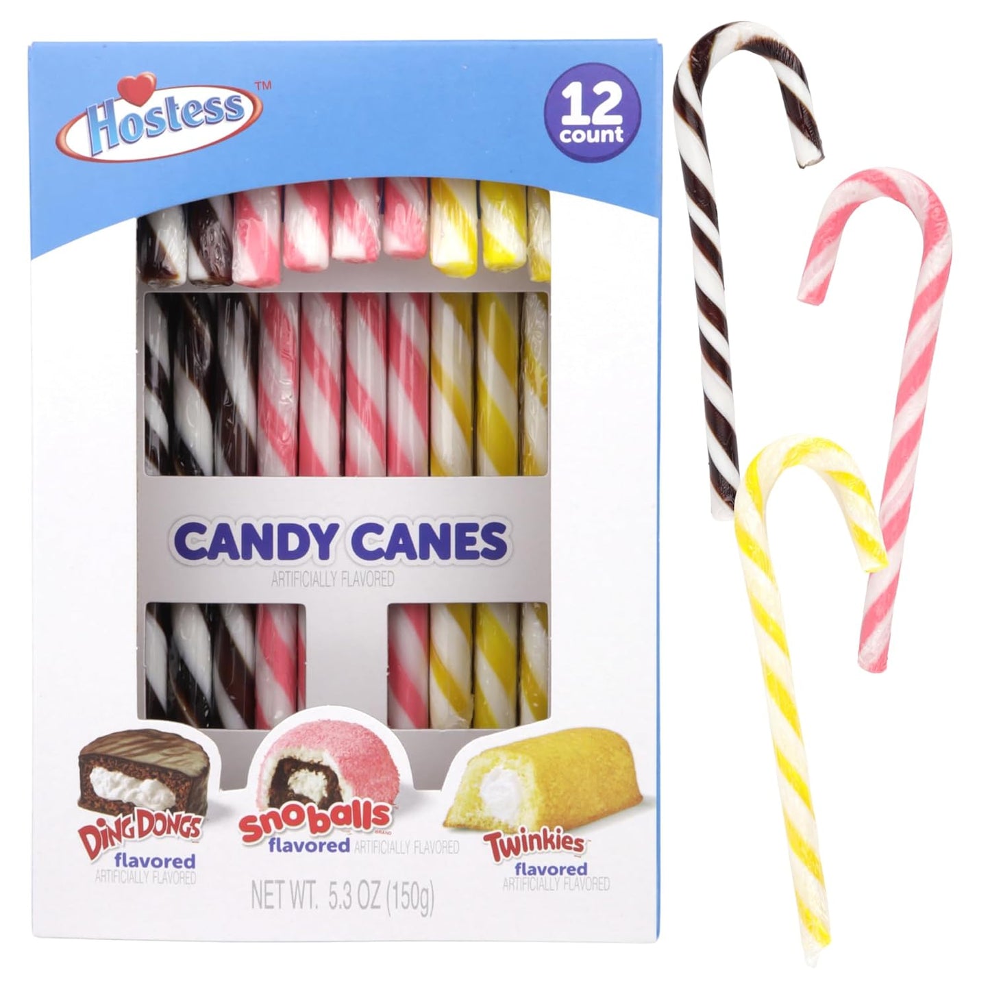 Hostess Assorted Candy Canes - Ding Dongs, Snoballs, and Twinkies Flavored Candy Canes, 12 Ct Box, 5.3 Oz
