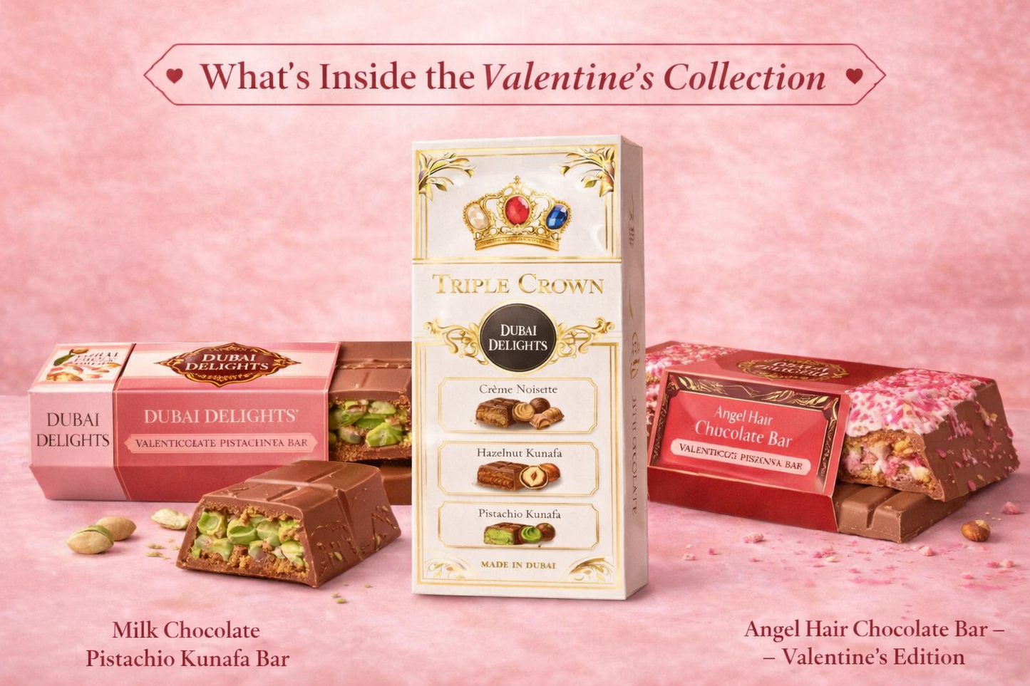 Dubai Delights® Valentine’s Fusion Kunafa Collection – Luxury Middle Eastern Dessert Gift Box