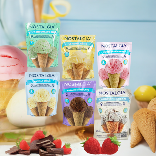 "Premium Ice Cream Mix Set – 8oz Packets (Strawberry, Vanilla, Chocolate, Mint, Lemon Creme, Cookies 'N Cream) – Makes 2 Quarts Each"