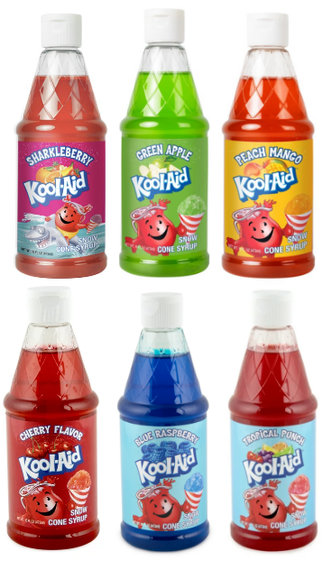 Kool-Aid Premium Snow Cone Syrup Kit: 16-Oz Bottles of Syrups with 20 Cups & Straws