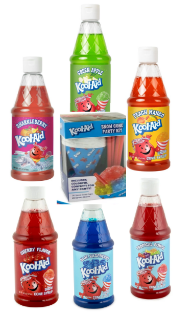 Kool-Aid Premium Snow Cone Syrup Kit: 16-Oz Bottles of Syrups with 20 Cups & Straws
