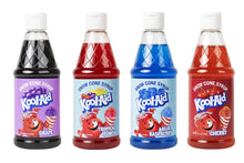 Load image into Gallery viewer, Kool-Aid Snow Cone Syrup Kit with 20 Strip cups &amp; straws and 16-Ounce Snow Cone Syrups ~ (Cherry~Blue Raspberry~Grape~Tropical Punch)
