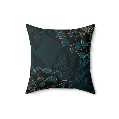 Luxurious Vintage Seamless Pattern with Golden Flowers Dahlia and Leaves Square Pillow