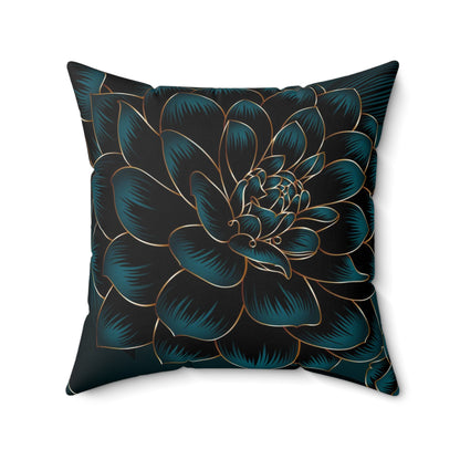 Luxurious Vintage Seamless Pattern with Golden Flowers Dahlia and Leaves Square Pillow
