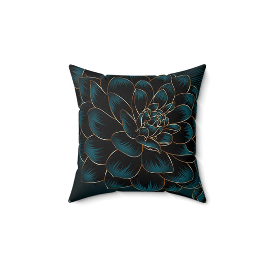 Luxurious Vintage Seamless Pattern with Golden Flowers Dahlia and Leaves Square Pillow
