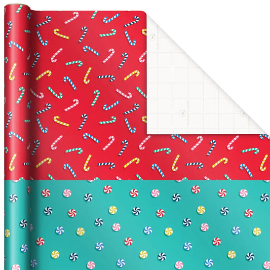Candy Canes and Mints Dual-Design Wrapping Paper 45 sq. ft.