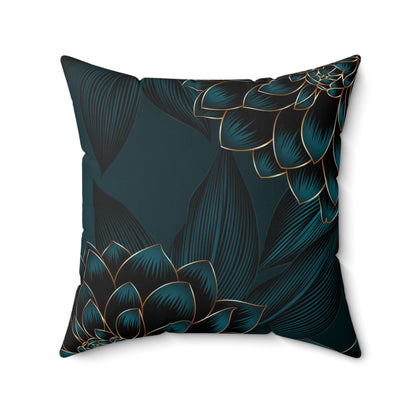 Luxurious Vintage Seamless Pattern with Golden Flowers Dahlia and Leaves Square Pillow