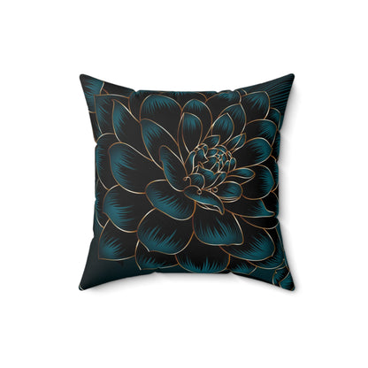 Luxurious Vintage Seamless Pattern with Golden Flowers Dahlia and Leaves Square Pillow