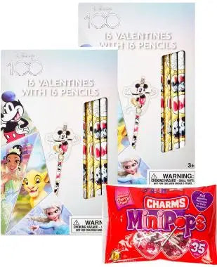 Mickey Mouse Themed 32 Valentines Day Cards with Pencils