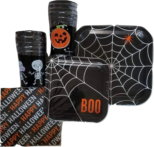 Webs-Pumpkin & Skeletons Halloween Party Pack - Plates Cups